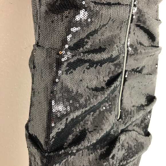 Nicole Miller Ruched Black Sequin Cross Straps 6 - Picture 2 of 8